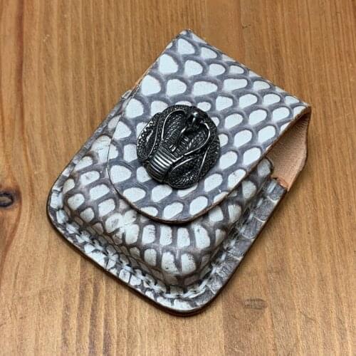 Retro Handcrafted Metal Snake Button Cowhide Leather Lighter Case Mens Gadget with Cover Pouches Fathers Day Gift