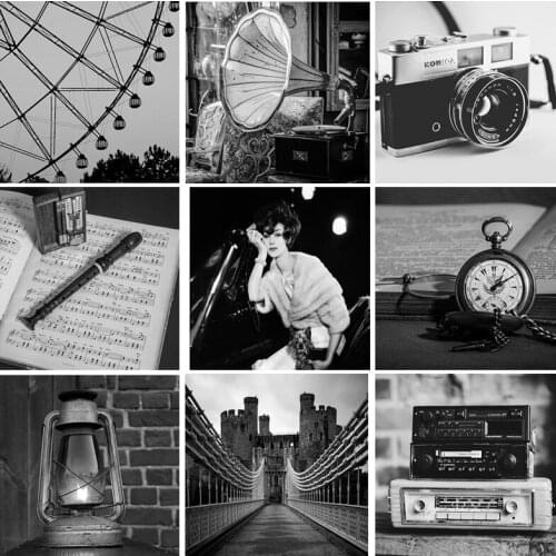 Black and White Car Camera Ferris Wheel Photo Square Canvas Paintings Posters and Prints Wall Art Landscape Pictures Home Decor