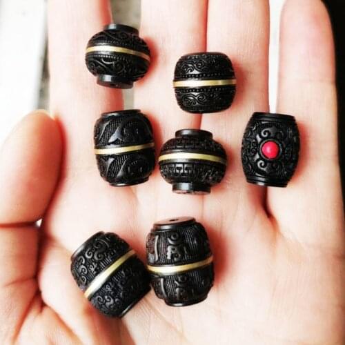 Black Ebony Prayer Wooden Round Barrel Lantern Beads Antique Design Spacers Charms Beads For Diy Jewelry Making Accessories