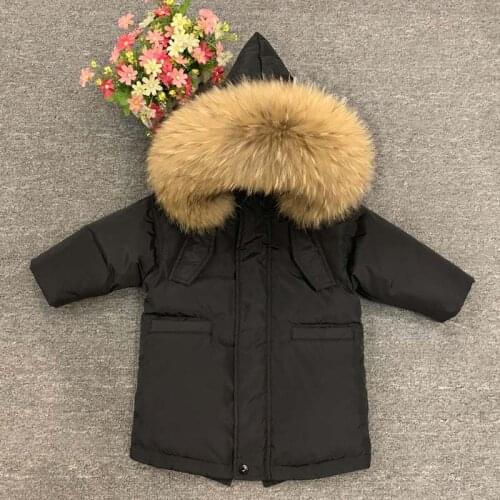 Children Winter Down Jacket Real Fur Collar Kids Super Warm Outerwear Coat For Baby Boys Girls 2-10 Years TX315
