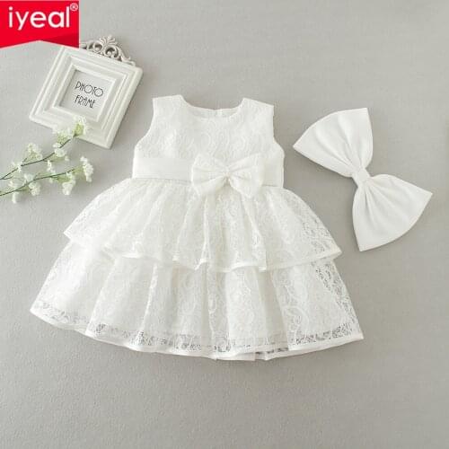 IYEAL Baby Girls Princess Dress Formal Lace Christening Gown Dresses With Bow Infantis for Newborn Birthday Party Baptism 0-2Y