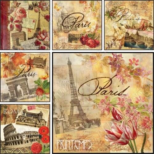 DIY Diamond Painting Paris Flowers Full Square / Round Diamond Mosaic Picture of Rhinestones Embroidery Beaded Cross Stitch Kits