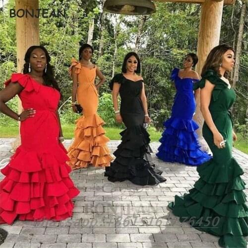 2021 African Bridesmaid Dresses Mermaid One Shoulder Elastic Satin Bridesmaid Dress Plus Size for Women Wedding