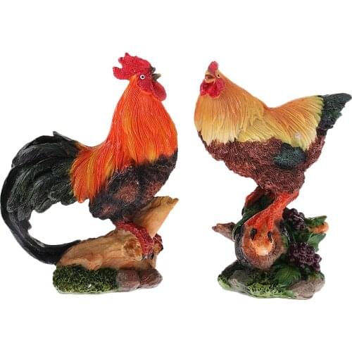 2Pcs/Set Resin Chicken Figure DIY Home Decor for Outdoor Landscape DIY Decor