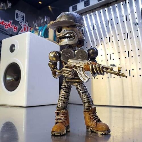 Skeleton Soldiers Figurines Miniature Ornaments Cool Machine Guns Gunner Home Decoration Creative Skull Statue Room Decor