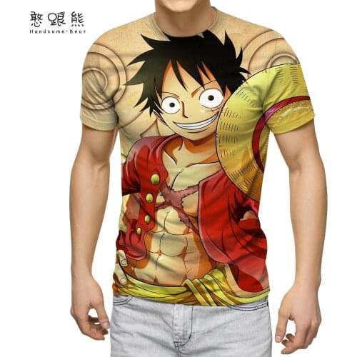 Cartoon Characters 3D Printing Mens T-shirts Anime O-Neck One Piece T-shirt Mens Summer Street Style Loose Mens Clothing