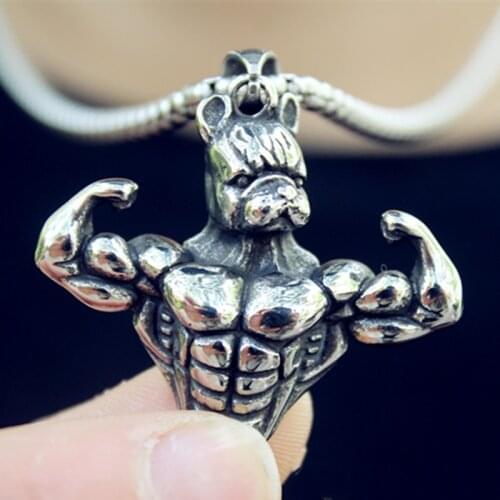 Fine Hand-made Domineering Retro Solid Dog Head Muscle Male Pendant Mens Jewelry Necklace