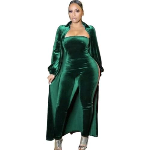 Jumpsuit And Long Jacket African Clothes For Women Two Piece Set High Quality Velvet 2021 New Bazin Traditional African Clothing