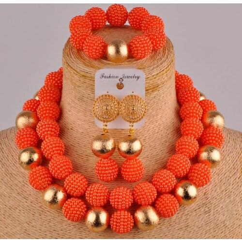 Orange african jewelry set simulated pearl nigerian beads costume necklace african set wedding jewelry sets FZZ72