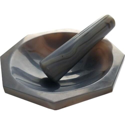 Natural Agate Mortar and Pestle ID=100 mm 4" OD=120 mm Lab Grinding