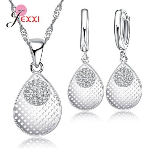 Top 925 Sterling Silver Jewelry Sets For Women Girls Wedding Party Jewelry Fast Delivery Waterdrop Pendant Necklace Earrings