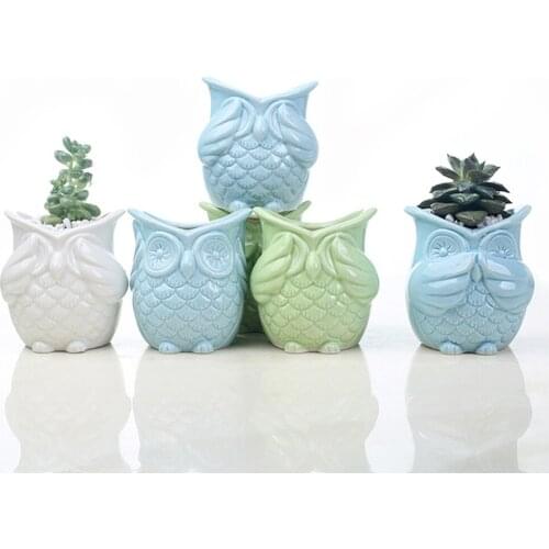 Cute Owl Flower Pot Ceramic Cactus Planter Desktop Ornaments Home Decor Garden Decoration Succulent Plant Pot