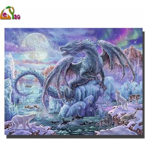 Moon Dragon Wolf Bear Diy Diamond Painting Full Square Round Drill Embroidery Animals Snow Landscape Mosaic Needlework