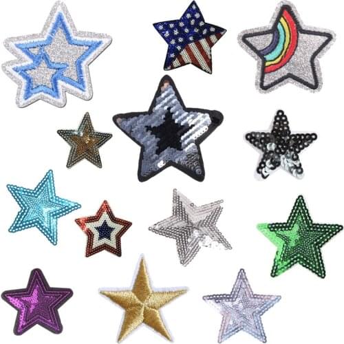 Patch for Star Clothing Iron on Embroidered Sewing Applique Flower Sew on Fabric Badge DIY Sequin Apparel Accessories Decoration