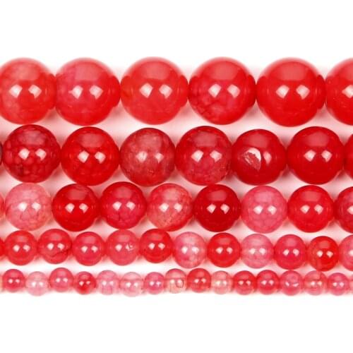 Natural Stone Fuchsia Cracked Veins Red Agates Round Loose Beads For Jewelry Making DIY For Needlework Beads Strand 4-12 MM