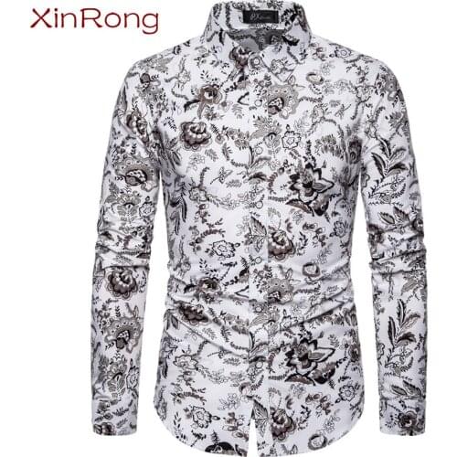 2021 spring new printed lapel male trendy color fashion nightclub male floral shirt long-sleeved slim shirt multi-style cardigan