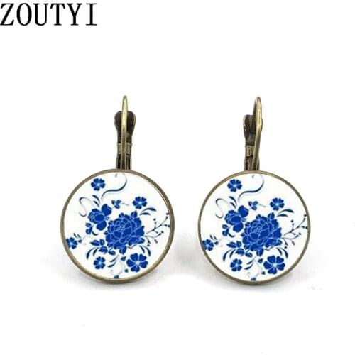 New / Classic Mandala Flower Earrings Om Buddhist Symbol Zen Glass Bevel Retro Silver color Jewelry Female Earrings