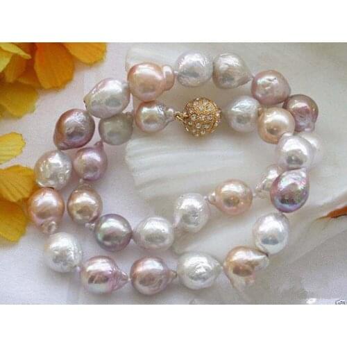 New rare large 11-12MM WHITE PINK lavender PEARL NECKLACE 18"