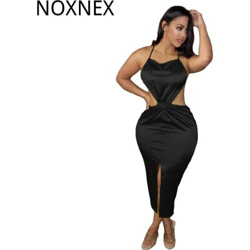 NOXNEX Sexy Satin Backless Bodycon Dress Solid Chic Ladies Shinny Night Party Shinny Slim Maxi Dress Sleeveless Strapless Dress