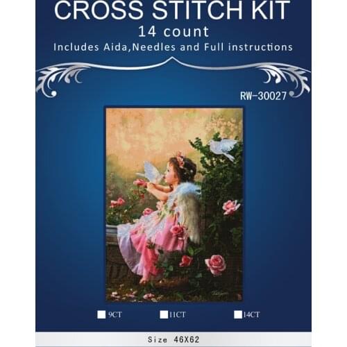 Oneroom Embroidery Cross Stitch Kits Needlework Angels Kiss Girl Cute Crafts 14CT Counted Unprinted People DMC DIY Arts