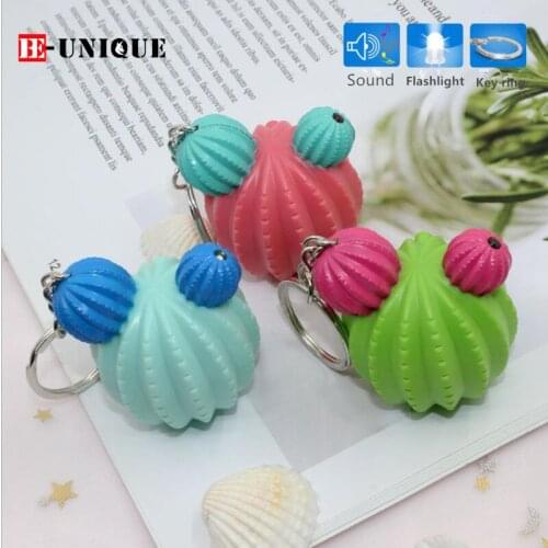 Wholesale Colorful Ball Cactus LED key chain artificial Plants key ring pendant Sound-emitting toys Grees Fun & creative gifts
