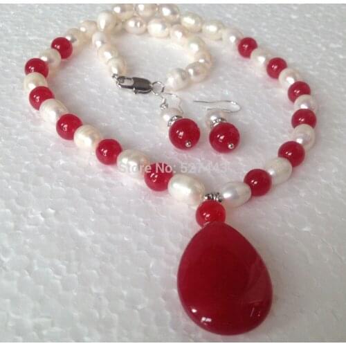 Wholesale Natural White Akoya Pearl/Pendant(20X30MM) Necklace earrings set /A