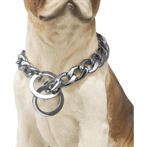 Silver Color Meter Dog Collar 15mm Wide 316L Stainless Steel Dog Necklace Dog Training Chain 12-32" Long For Big Dog Pet Dog