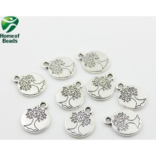 50pcs/lot antique Silver Color and rose gold alloy charm round life tree pendant DIY jewelry making ZA1216