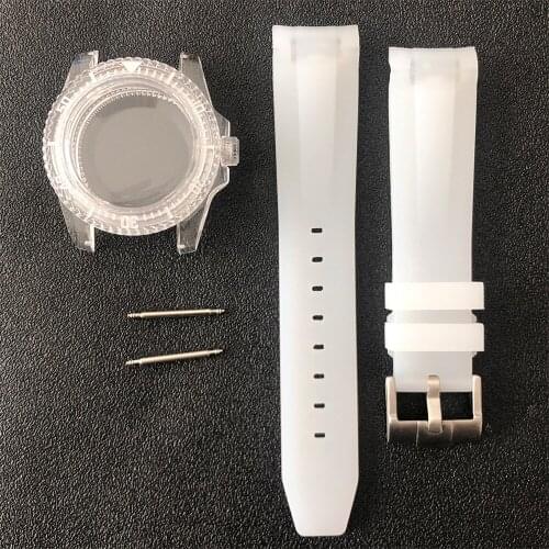 Rubber Watch Strap +Plastic Watch Case Acrylic 40mm One-Way Rotation 60click Watch Case for NH35/NH36 Movement