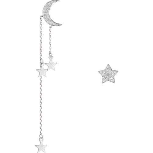 A Girl' Creative Moon Star Tassel Stud Earrings for Women New Fashion Party Accessories Asymmetry Jewelry