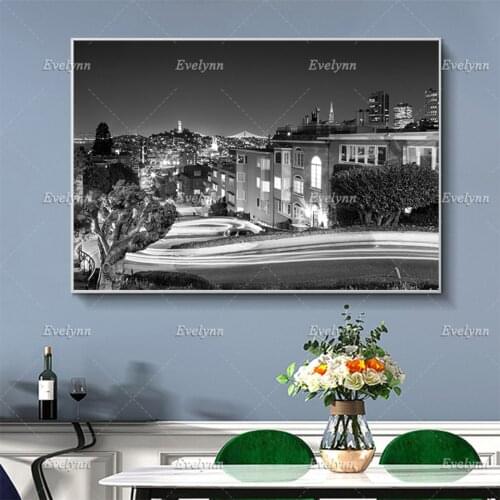 San Fran Crooked Lombard Street Landscape Print - San Francisco City - Wall Art Prints Home Decor Canvas Gift Floating Frame