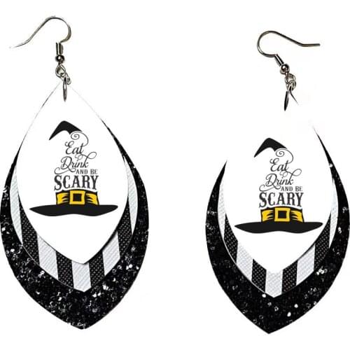 Eat Drink and Be Scary Halloween Faux Leather Earrings