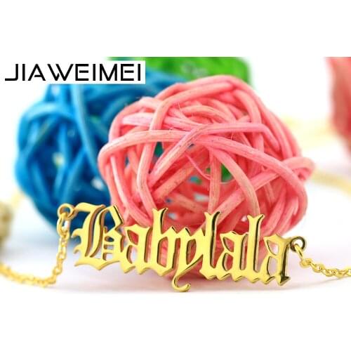 Old English Gold Necklace Personalized Name Necklace Cuatom Nameplate Necklace Wedding Jewelry