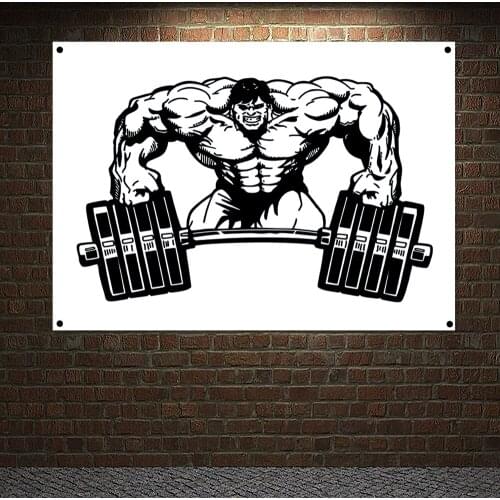 Exercise Banner Wall Art Canvas Painting Gym Decor Man Muscular Body Inspirational Poster Tapestry Workout Wall Stickers Flag K9