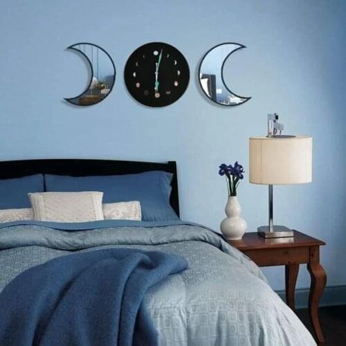 Creative Moon Phase Wall Hanging Clock Luminous Hands Nordic Style Wall Clock Glow in Night Wooden Wall Watch Home Decor Design