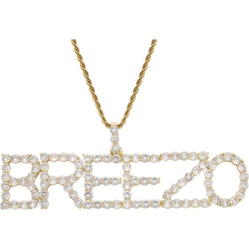 Hip Hop Iced Out Tennis Charm Letters Custom Name Zircon Chain Pendants & Necklaces For Men Women Jewelry With Gold Rope Chain