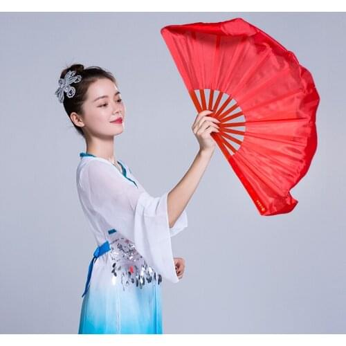 2 Pcs Plastic Ribs Fabric Folding Belly Dance Mulan Fan 16"(41cm)