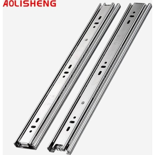 AOLISHENG Stainless Steel Drawer Slide Rail 8-24 Inch Ball Bearing Three Sections Full Exhibition