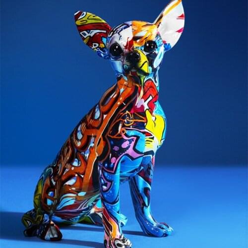 WU CHEN LONG Creative Color Bulldog Chihuahua Dog Statue Figurine Resin Sculpture Home Office Bar Store Decoration Crafts R5082