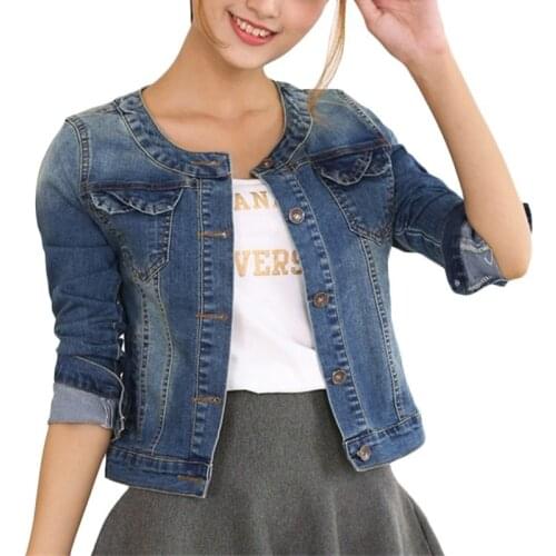Plus Size Denim Jacket Women Long Sleeve Jeans Jacket Spring Autumn Womens O Neck Outwear Jacket Elastic Short Base Coats 4XL