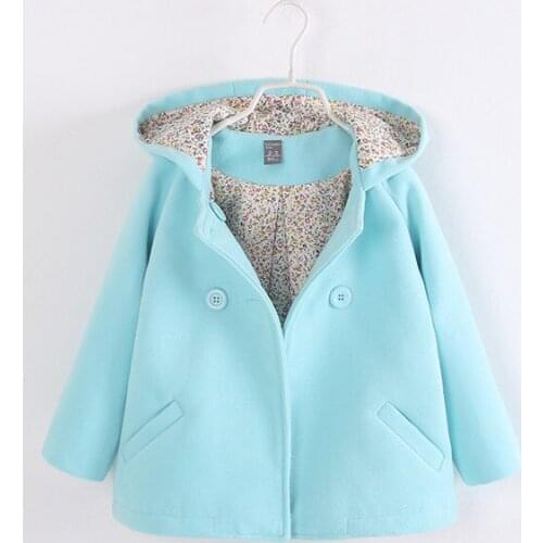 2017 new fashion autumn and winter style girls jacket candy color coats double breasted long sleeve girls outwear hooded trench