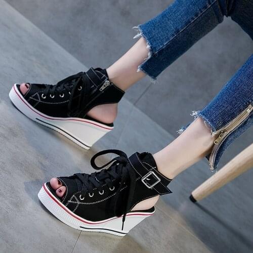 Woman Summer Wedges Canvas Shoes Peep Toe Breathable Casual Shoes Platform Casual High Tops Fashion shoes Plus Size MA-08