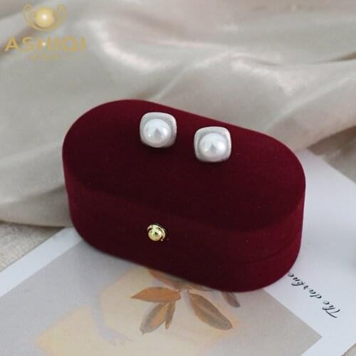 ASHIQI Natural Freshwater Pearl Stud Earrings 925 Sterling Silver Jewelry for Women Gift