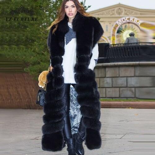 120cm Real Natural Fur Vest Women Fox Fur Coat 2020 New Luxury Female Fur Jacket Warm Thick Long Winter Fur Vest Waistcoat