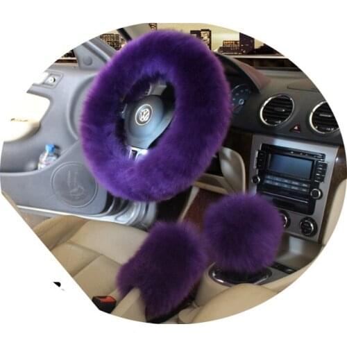 Winter Warm Wool Handbrake Cover Gear Shift Cover Steering Wheel Cover 38cm 14.96"x 14.96" 1 Set 3 Pcs Purple Gray Gold Brown
