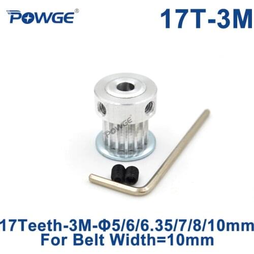 POWGE 17 Teeth HTD 3M Synchronous Pulley Bore 5/6/6.35/7/8/10mm for Width 10mm 3M timing belt HTD3M Pulley gear 17T 17Teeth