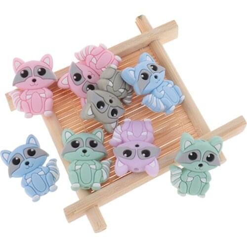 20pcs Mini Raccoon Pearl Silicone Animal Baby Teether Beads Newborn Pacifier Clip Jewelry DIY Infant Nurse Dental Care BPA Free