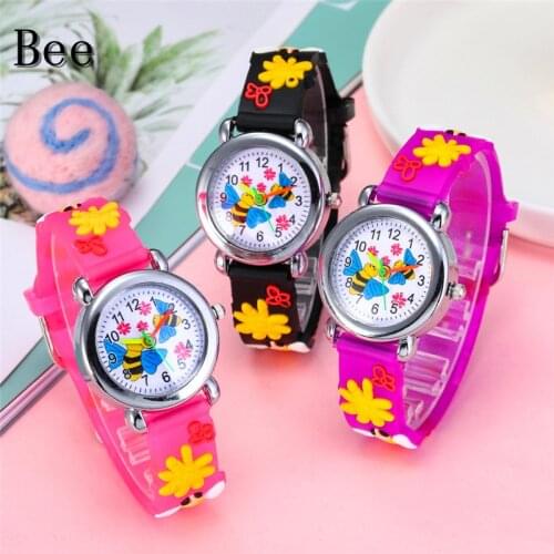 2020 Low Price Cartoon Kids Watch 3D Silicone Strap Bee Pattern Kids Watch for 2-8 Year Old Girl Birthday Christmas Gift Clock