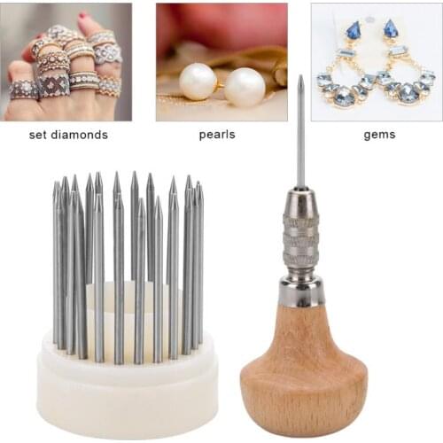 Bead Grain Tool 23pcs Set Graver Beader with Graver Wood Handle for Goldsmith Diamond Stone Setting Graver Jeweler Jewelry Tool