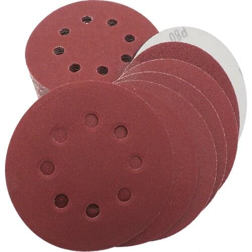 50PCS 5 Inch 125MM 8-Hole Aluminum Oxide Red Sandpaper Sanding Discs 60 to 2000 Grits